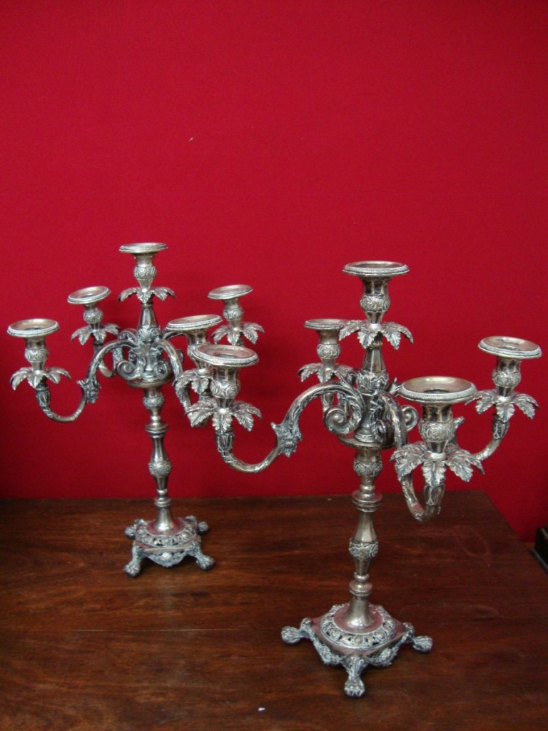 Par De Candelabros Para 5 Velas Cada Em Prata Portugue