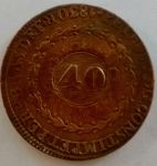 Antiga moeda de  40 Réis  em bronze, 1930 (marcas do tempo)