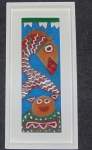 SERGIO VILA NOVA, Pintura sobre madeira entalhada "  peixe, e gato." 40 x 13 cm , com moldura medi 50 x 24 cm assinado, localizado e datado no verso Olinda -2010