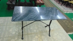 Mesa de apoio, base em ferro Forger patinado na cor preta, tampo em mármore italiano na cor cinza rajado ,76 x 120 x 60 cm.