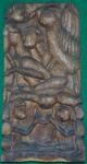 DEJACY. Escultura de madeira representando : Figuras e pássaro.Assinada e datada. Alt:51 cm.