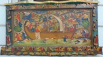 G.ANDRADE. "Cena biblica", óleo s/tela,48 x 100 cm. . Moldura em madeira esculpida e pintada em técnica mista, 68 x 125 cm. Assinado no cid.