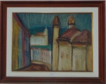 CARLOS BRACHER. "Lateral Igreja do Rosario", óleos/tela, 81 x 60 cm. Assinado e datado frente e verso, Ouro Preto/85.