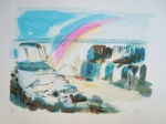 VITORINO GHENO." Cachoeiras com arco- iris ",  serigrafia, tiragem  84/100, 50 x 70 cm