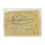 CARU. "Marinha com barcos ", desenho a crayon, 21 x 29,5 cm. Assinado e datado no cid, 82