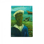 DI BRANCO. "Marinheiro com barcos", óleo s/eucatex, 34 x 30 cm.  Assinado no cie, Sem moldura.