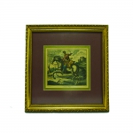 Antiga gravura representando Movimento de dressage, colorida a mão, muito bem emolduradas "L'amble et l'aubin". Medidas 17 x 20 cm . Emoldurado , 38 x 41 cm