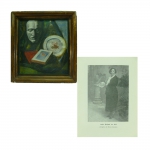 ANITA MALFATTI. " Figura, prato e livro ", óleo s/tela, medindo 58 x 46 cm. Assinado ( década de 20).
