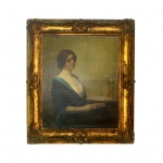 HENRI RONDEL. "Mulher com livro", óleo s/tela, 54 x 64 cm. Moldura 75 x 86 cm