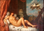 ESCOLA DE TICIANO ( pintura séc. XVII/XVIII). "Vénus" óleo sobre tela colada em madeira, medindo 20 x 27 cm.