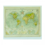 Mapa "The World", publicado no "The Citizen's Atlas, por J. Bartholomew & Co. em 1898, conforme manuscrito no verso, medindo 37 x 48 cm