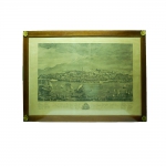 Antiga gravura portuguesa "Vista da Cidade do Porto desde a torre da marca até as Fontainhas", 73 x 120 cm. Muito bem emoldurada, 85 x 131 cm.