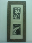 SEGALL. "Figuras" , 2 gravuras, 30 x 18 cm e 31 x 18 cm. Assinado na chapa e de próprio punho. Emoldurado com vidro, 96 x 43 cm