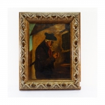ESCOLA EUROPÉIA. "Homem com cachimbo", óleo s/tela, 30 x 23 cm. Emoldurada 41 x 36 cm