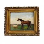 M.CARTIN BIEDMA. "Paisagem campestre com cavalo puro sangue ingles", óleo s/tela, 34 x 44 cm. Assinado no cie. Emoldurado, 50 x 60 cm