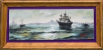 CEZARDI (1946) - "Paisagem Marinha - Rio antigo", óleo s/eucatex, medindo 9cm x 25 cm. Assinado no CID.