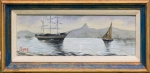 CEZARDI (1946) - "Paisagem Marinha - Rio antigo", óleo s/eucatex, medindo 9cm x 25 cm. Assinado no CIE.