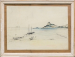 CEZARDI (1946) -  "Paisagem marinha - Rio antigo", desenho, medindo 19cm x 26cm. Assinado no CIE.