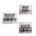Conjunto com 8 cadeiras em madeira nobre, estilo inglês, assento estofado em tecido.