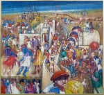 BENJAMIN SILVA. "O Parque", óleo s/tela, 90 x 90 cm. Assinado frente e verso, datado 1968.Emoldurado, 92 x 92 cm