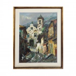 DURVAL PEREIRA. " Igreja com ladeira", óleo s/tela, 100 x 75 cm. Assinado. Emoldurado, 123 x 98 cm