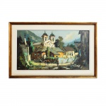DURVAL PEREIRA. " Igreja ", óleo s/tela, 59 x 118 cm. Assinado. Emoldurado, 82 x 142 cm