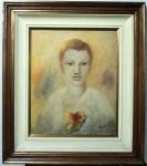 EDITH BLIN. "Retrato de mulher", óleo s/tela, 38 x 46 cm. Assinado. Pertence ao Acervo da Gráfica Editora Jornal do Commércio.