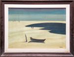 A MATTERA." Praia com barco e figuras", óleo s/eucatex, 60 x 85 cm. Assinado no cid.