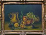 M.SARMENTO. "Jarra e frutas", óleo s/tela, 50 x 68 cm. Assinado no cid.