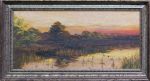E.CABRAL. "Paisagem com lago", óleo s/eucatex, 25 x 52 cm. Assinado no cie.