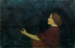 MANOEL ENGELHORT. "Mulher tocando bandolim", óleo s/tela, 80 x 125 cm. (marcas do tempo).Sem moldura.