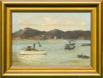 F. AURELIO. "marinha com barcos", óleo s/tela, 28 x 41 cm.