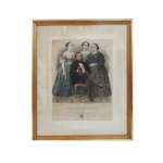 Antiga gravura colorida. "Família Imperial", 34 x 24 cm. Filippone & Tornaghi. Emoldurada com vidro, 50 x 41 cm.( no estado)