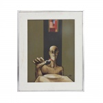 JUAREZ MACHADO ."Homem com garfo" , óleo s/tela,  69 x 45 cm. Assinado e datado 1972 no CID. Emoldurado, 77 x 61 cm