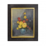 C.GCHOI. "Vaso de flores", óleo s/tela, 42 x 32  cm(tela com arranhão). Assinado no cid. Emoldurado, 56 x 45 cm (VENDA E ACERTO NO LEILÃO 174)