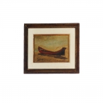 VIRGILIO L.R. . "Canoa" , óleo s/madeira, 26,5 x 39 cm. Assinado no  CID. Emoldurado 46 x 58 cm .