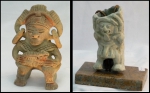 Duas esculturas sendo uma pré-colombiana e a outra Maia. Alts. 15 cm cada .