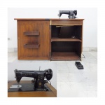 Antiga máquina de costura SINGER com gabinete (no estado).