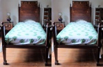 Duas camas portuguesas de solteiro, séc. XIX, estilo D. Maria,  numeradas e assinadas, detalhes em marqueterie nas cabeceiras
