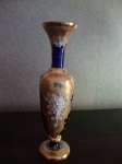 Vaso em vidro veneziano, azul cobalto e dourado, med: 32 cm
