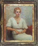 BELMIRO DE ALMEIDA."Retrato de dama", óleo s/madeira, 91 x 71 cm. Assinado e datado no cse, 1920. Emoldurado, 120 x 102 cm
