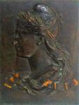 C. CIRIBELLI. `Marieanne`. Escultura. Figura feminina. Placa de bronze patinado. 44,5x34cm. Assinada e localizada `Paris` na margem direita, ao centro.