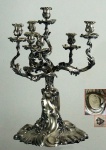 Excepcional candelabrol para 7 velas, prata francesa, contraste cabeça de Mercúrio, ca. 6.750g, datado de 1914, 55cm, bem conservado.