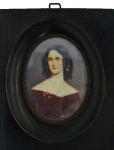 Miniatura pintada sobre celulose com figura de Dama, 9 x 8 cm.Emoldurado, 14 x 11 cm