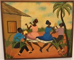 HEITOR DOS PRAZERES - "Samba no Terreiro", óleo sobre tela, assinado no CID, datado de 30/5/66, med. 52 x 63 cm, med. com moldura 54 x 65 cm, cachê do Museu de Arte Brasileira. Estado de conservação bom. (patrimônio 20067, 13º andar)