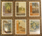 Lote contendo 6 quadros decorativos, capa de revistas do início do século XX, med. total 36 x 28 cm, possui moldura dourada. Estado de conservação bom