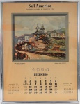 Documento emoldurado - Folha de Calendário - Dez 1954 - com a imagem do quadro "Ouro Preto" de Guignard, med. 38 x 30 cm. Estado de conservação bom