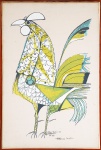 ALDEMIR MARTINS. " Galo", silk screen, tiragem 67/120, 60 x 40 cm. Assinado e datado de próprio punho, 1966. Emoldurado, 62 x 41 cm