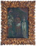 Cusquenho. "Cristo", pintura s/metal, 37 x 30 cm. Emoldurado, 52 x 42 cm.