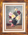 E.OECHLMEYER. "Flores", óleo s/eucatex, 56 x 38 cm. Assinado e datado no cse, 1966. Emoldurado, 82 x 64 cm.
